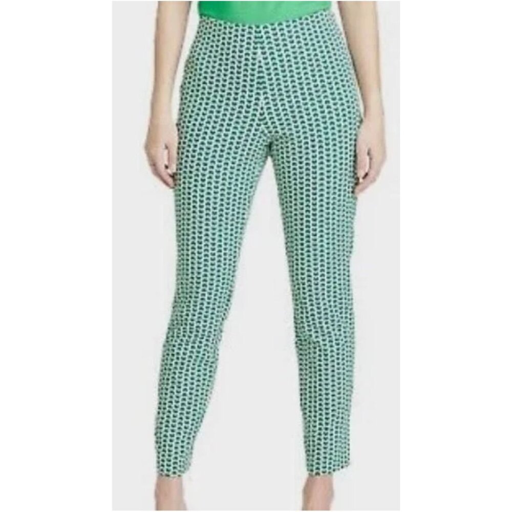 A New Day Women's High Rise Green Geo-metric Pants